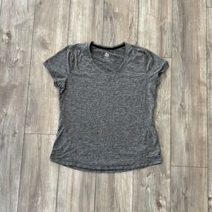 RBX Active Womens Large Grey Space Dye V-Neck Short Sleeve Workout Tee Shirt